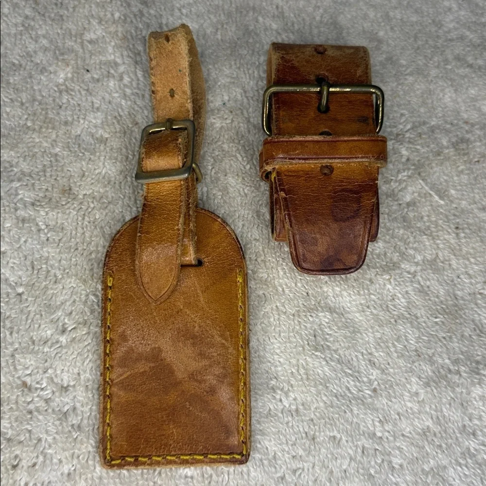 Vintage Louis Vuitton Mini Luggage Tag and Poignier in Vachetta Leather (13Q)